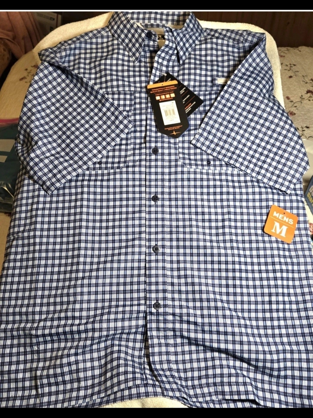 NWT Habit Outdoors Fishing Shirt Men's M Blue Plaid Vented UPF Performance